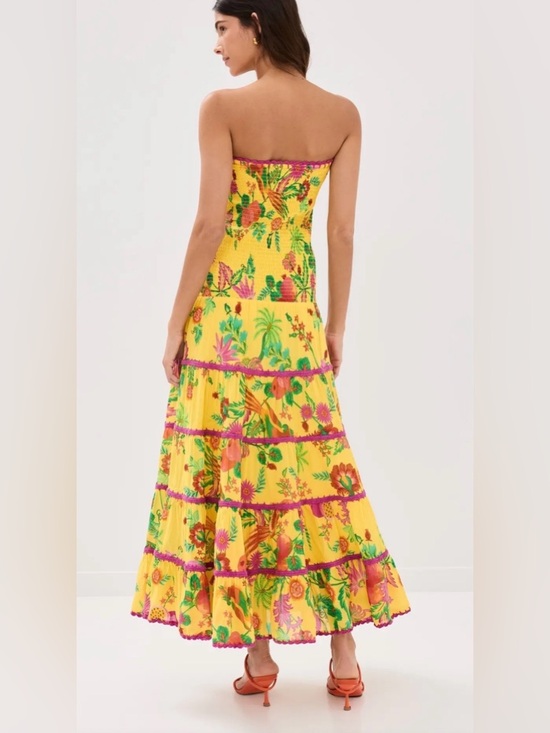 Farm Rio Delicate Fruit Garden Smocked Maxi Dress Size L Boho Vacation - Picture 4 of 10
